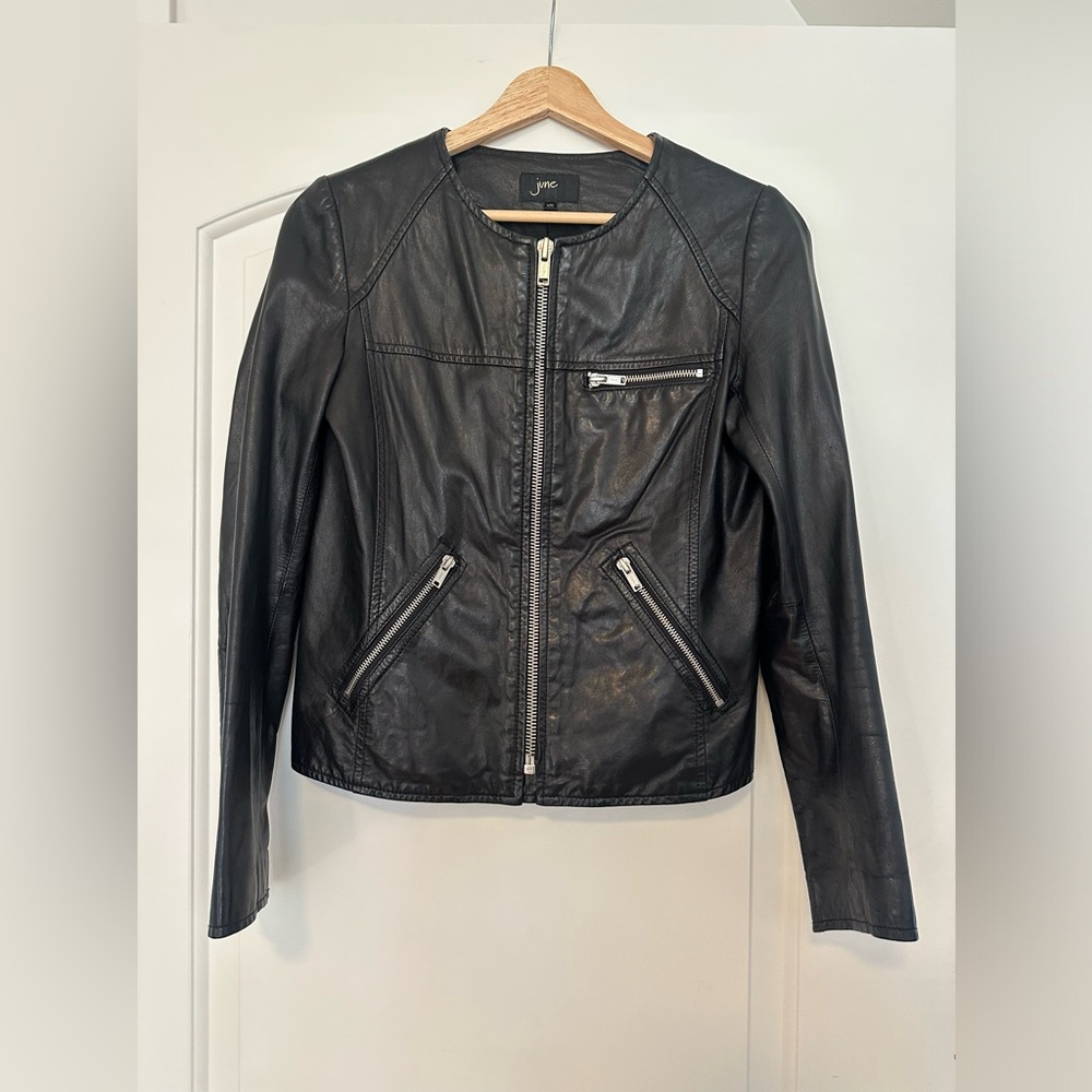June genuine leather cropped jacket XS